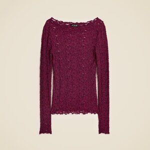 J Crew holiday lace boatneck top in maroon mulberry XXS